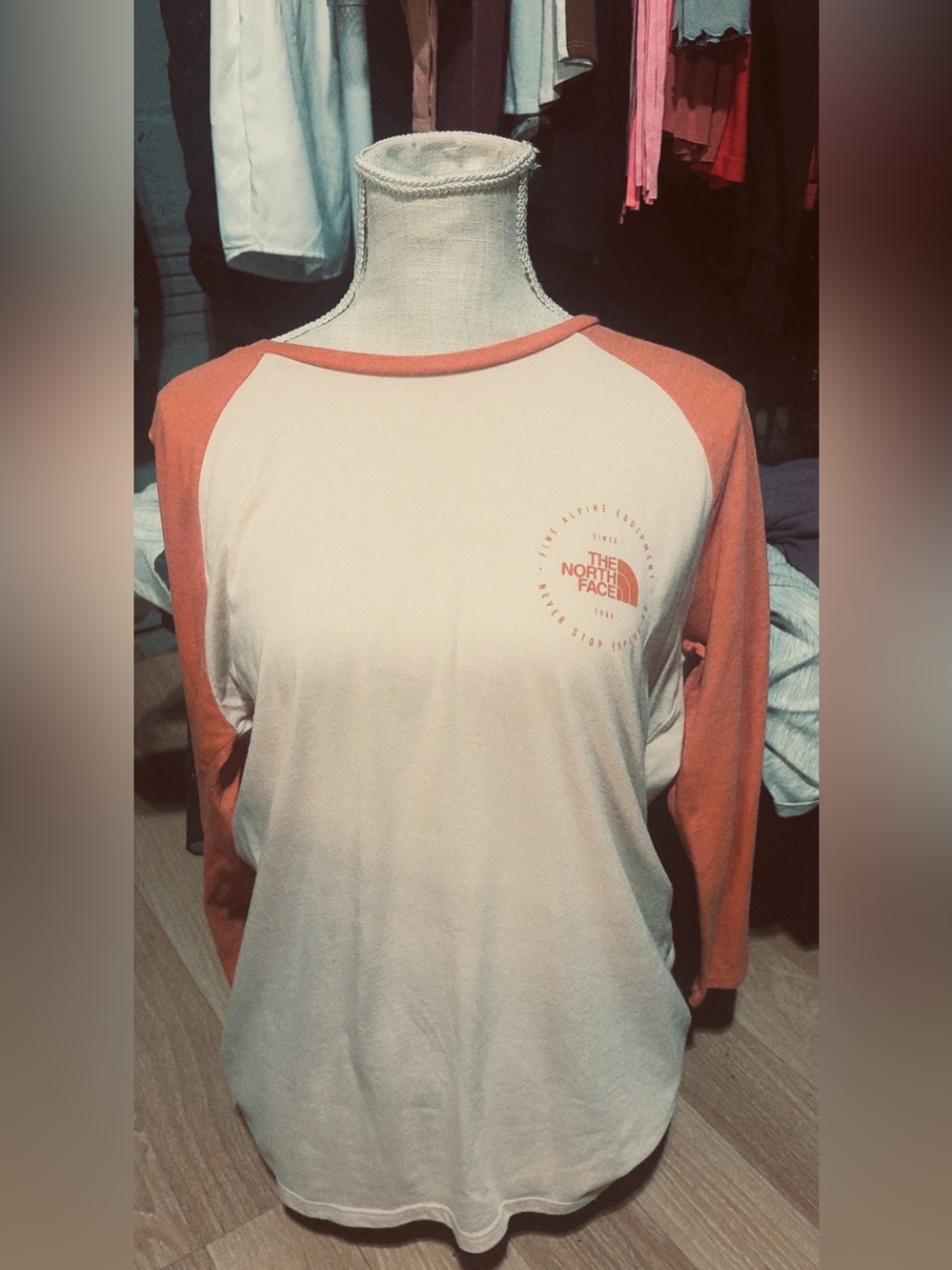 The North Face Women's Cream and Coral Raglan Long Sleeve Tee